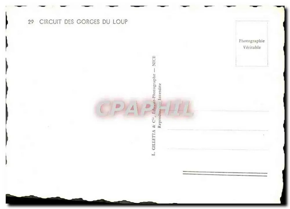 Circuito das Gorges do Lupo — carta postal ilustrada — L. Gilletta & Cie, Nice, n°29 - Verso