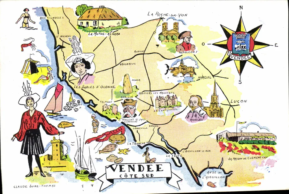 Costa da Vendée-Sul — carta ilustrada — Claude Suire-Thomas - Frente