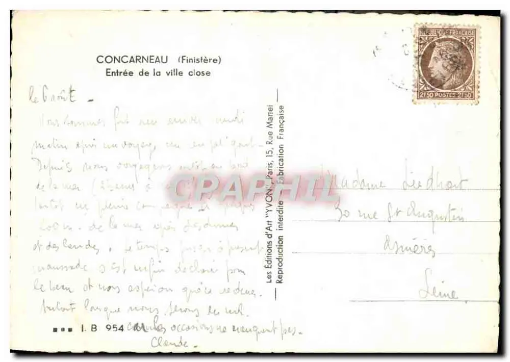 Concarneau (Finistère) — Entrada da cidade fechada — Les Éditions d'Art YVON, Paris - Verso