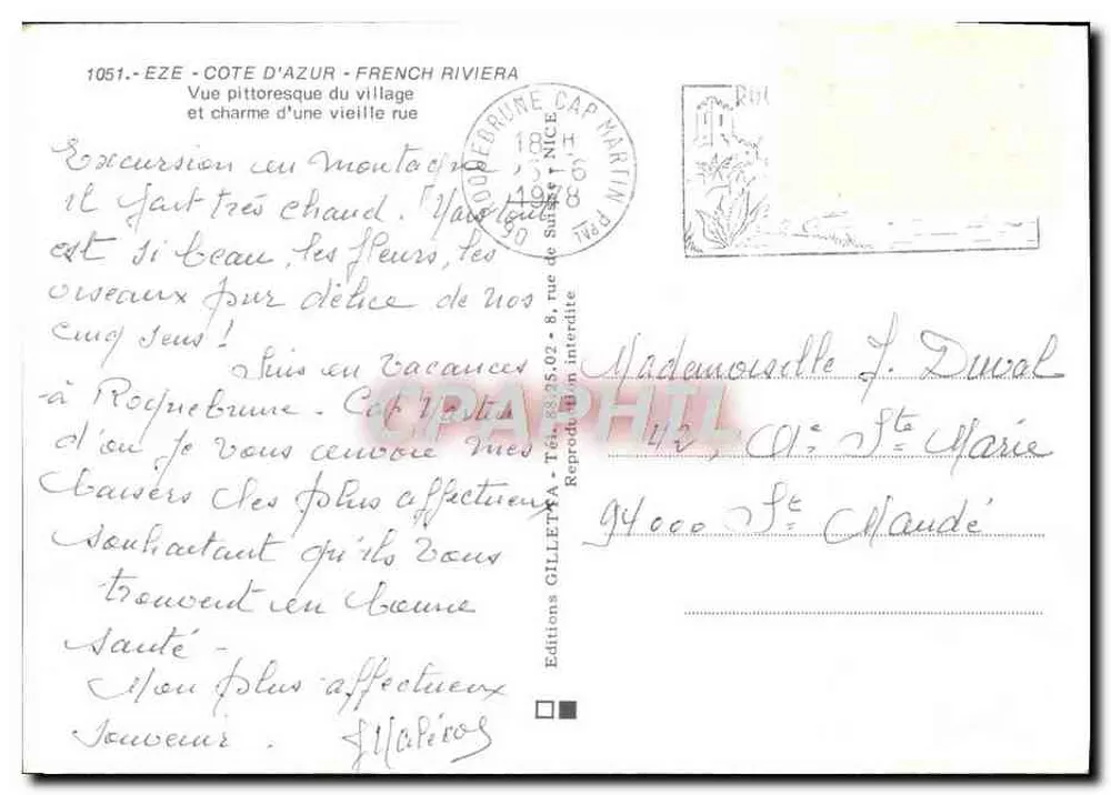 EZE VILLAGE — CÔTE D'AZUR — Éditions GILLETTE - Verso