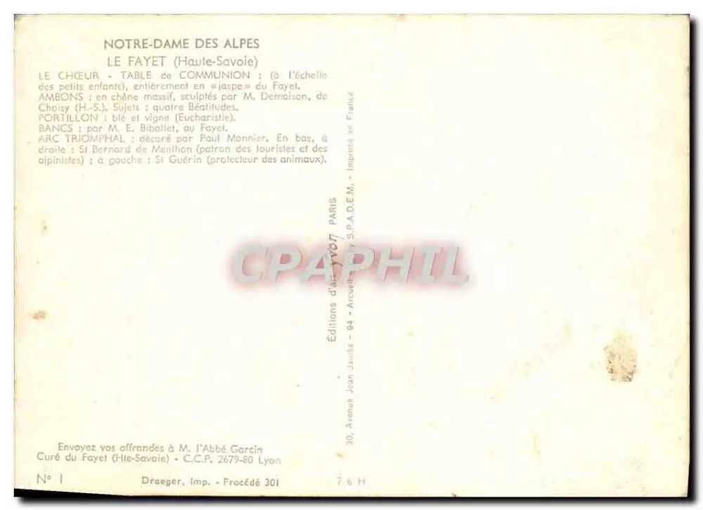 Innenansicht der Kirche Notre-Dame des Alpes — Le Fayet (Haute-Savoie) — Éditions Jean-Jaurès, Paris - Rückseite