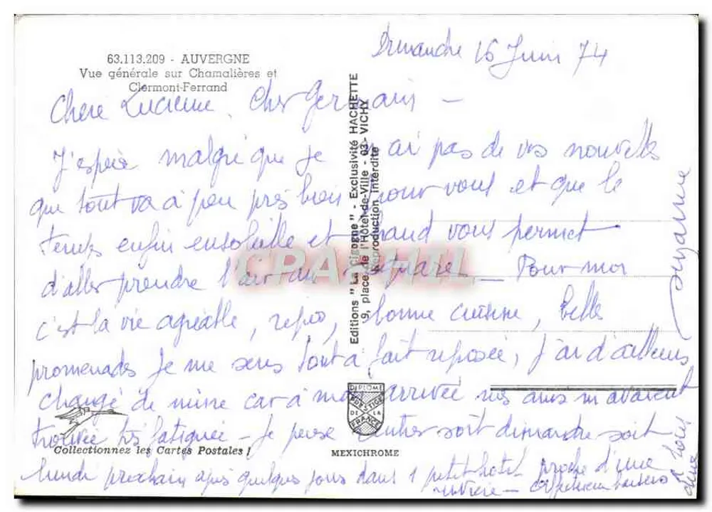 Allgemeiner Blick auf Clermont-Ferrand — Auvergne — Éditions HACRETTIE - Rückseite