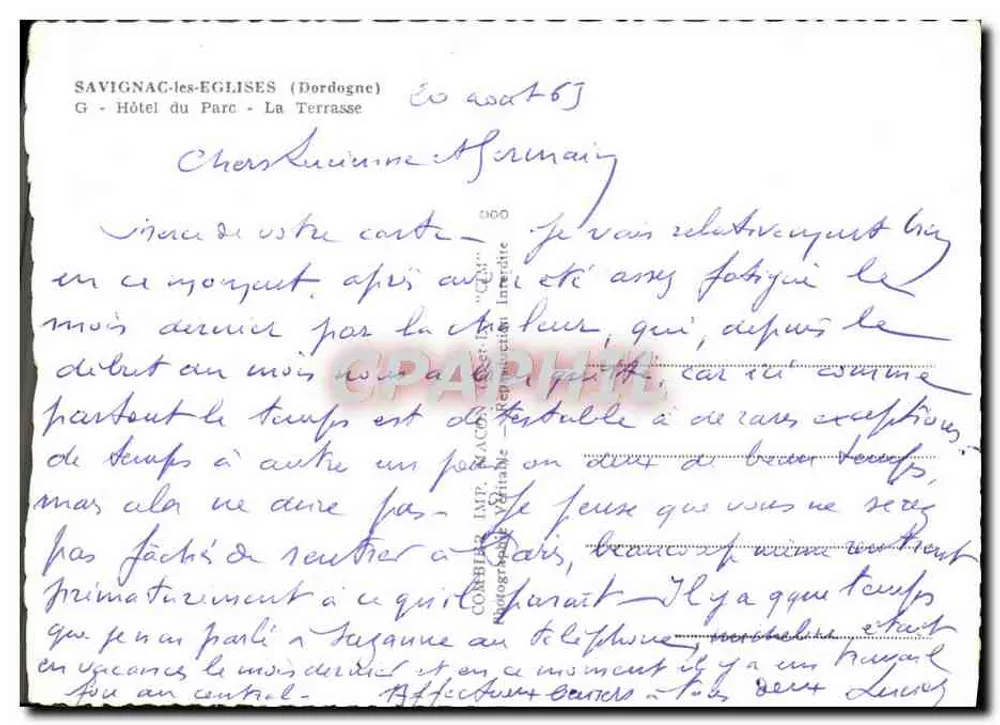 Savignac-les-Eglises — Hotel do Parc - A Terrasse — Cim - Verso