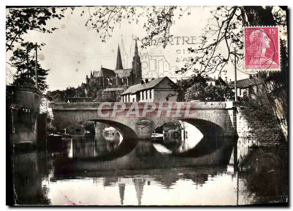 Chartres — Vue du Pont Neuf et de la cathédrale — J. Dolbeau, Éditeur - Awers