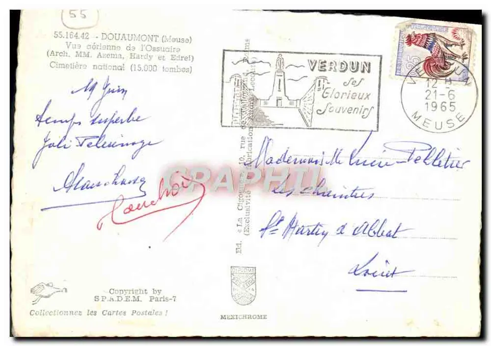 Verdun — Luftaufnahme des nationalen Friedhofes (15.000 Grabstellen) — Éd. & La Cigogna (S.P.A.D.E.M.) - Rückseite