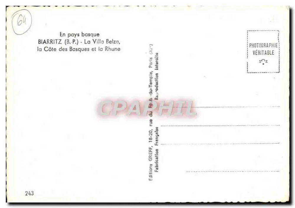 Biarritz — La Villa Belza — Éditions Greff - Rückseite