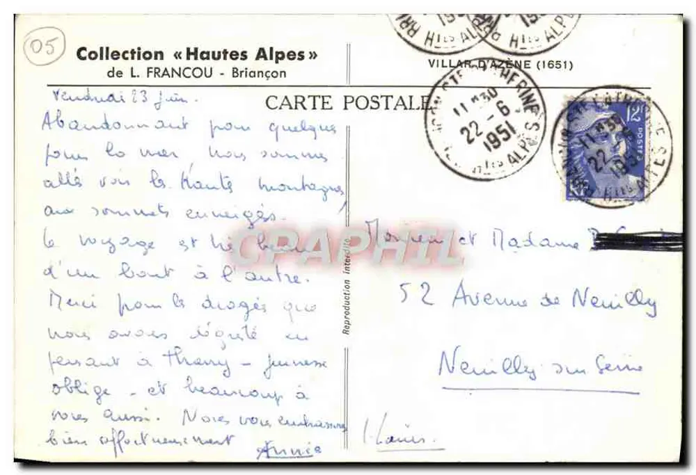 Villar-d'Azénèse — Hautes-Alpes — Coleção de L. Francou - Verso