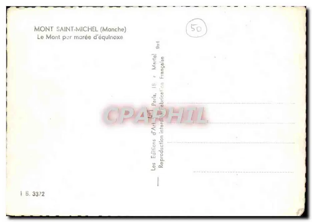 Monte San Michel — Il Monte durante la marea di equinozio — Yvon, n° I B. 3372 - Verso