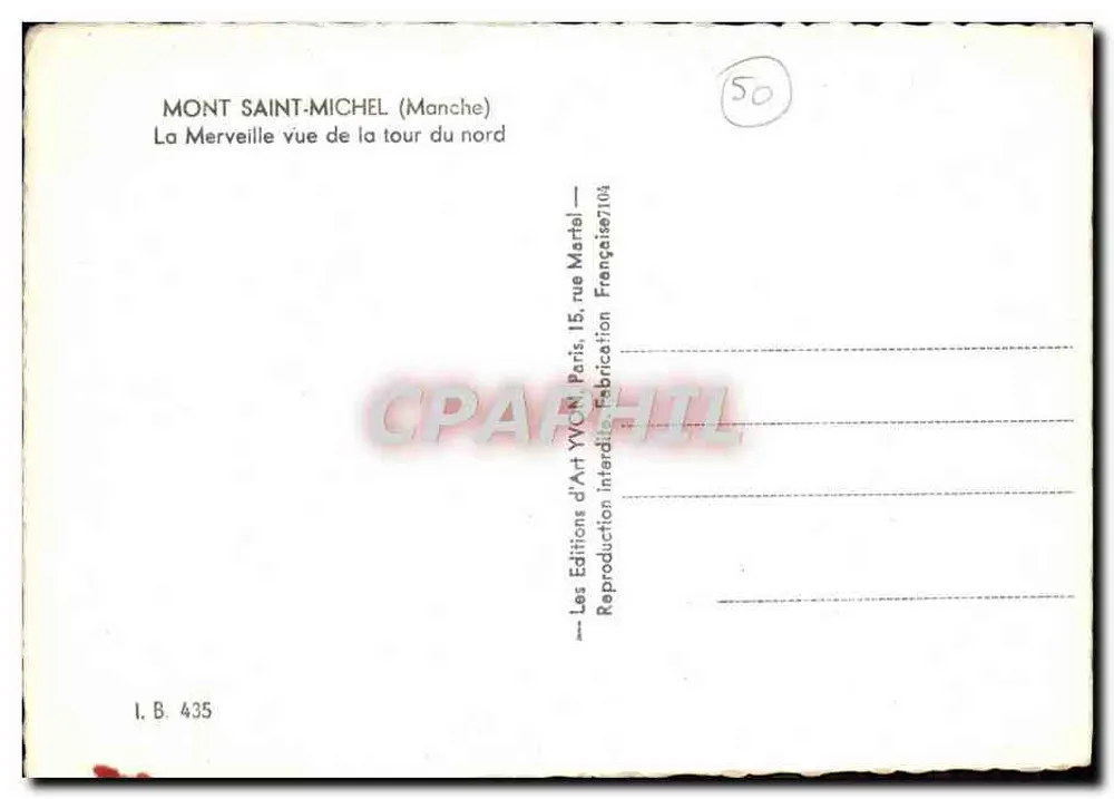 Mont Saint-Michel (Manche) — Ansicht der Wunder von der nördlichen Turm — Éditions d'Art Yvon, Paris - Rückseite