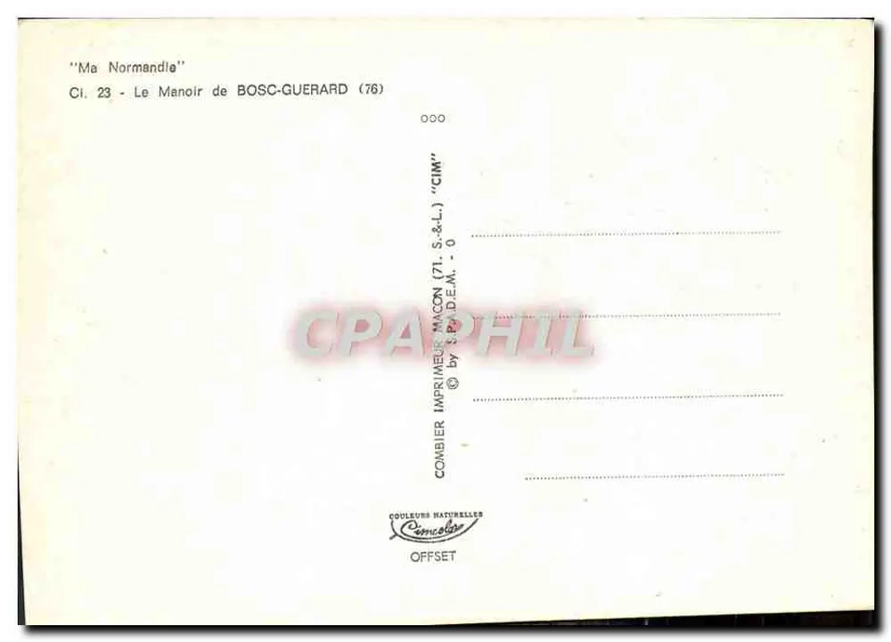 O Manoir de Bosc-Guerard — Normandia — Impressor Combier - Verso