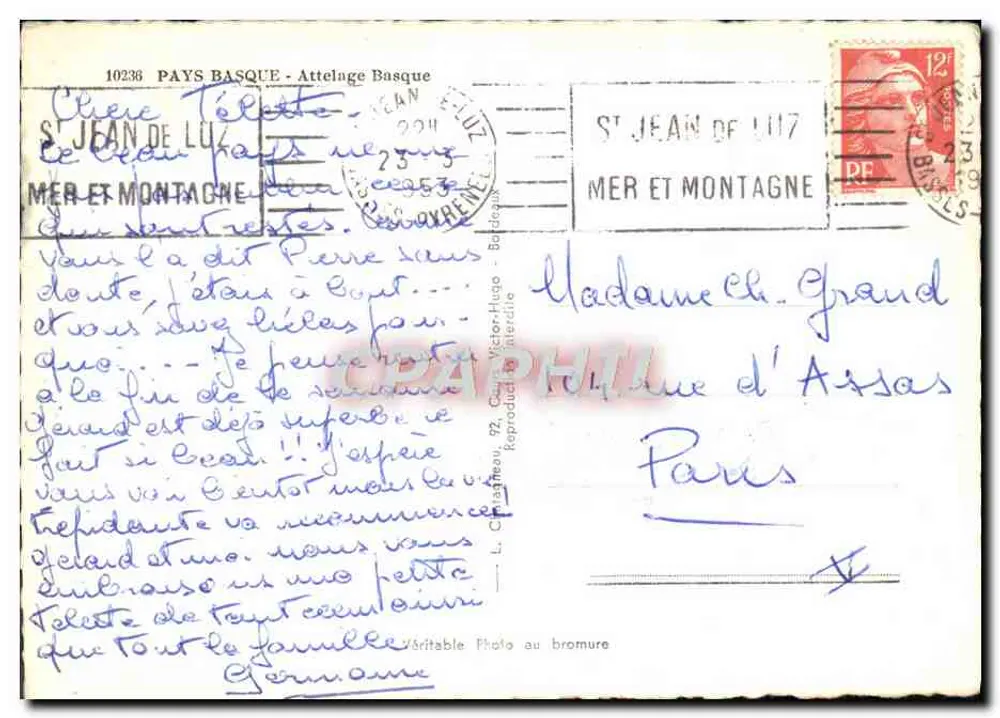 Atrelado Basco — Saint-Jean-de-Luz — Editor Elcé, n°10238 - Verso