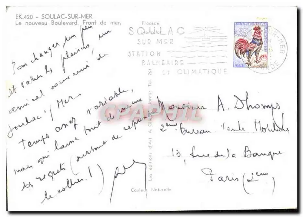 Soulac-sur-Mer — Der neue Boulevard, Seeblick — Editions d'Art A. Gilly - Rückseite