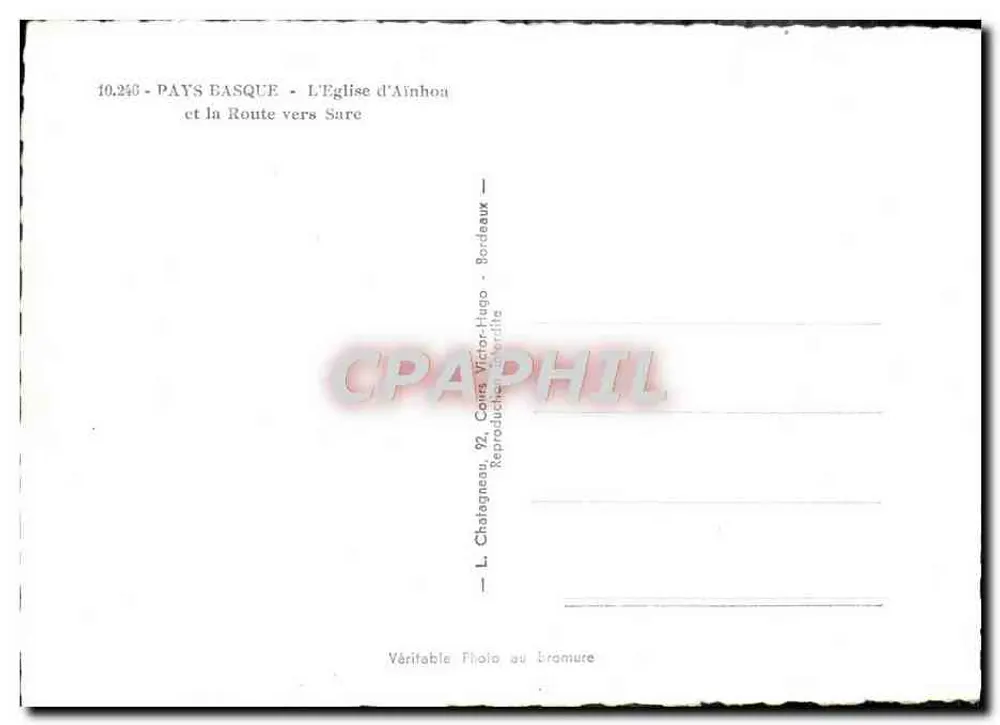 Die Kirche von Ainhoa — Baskenland — Verlag L. Chalagneau, Nr. 10.240 - Rückseite