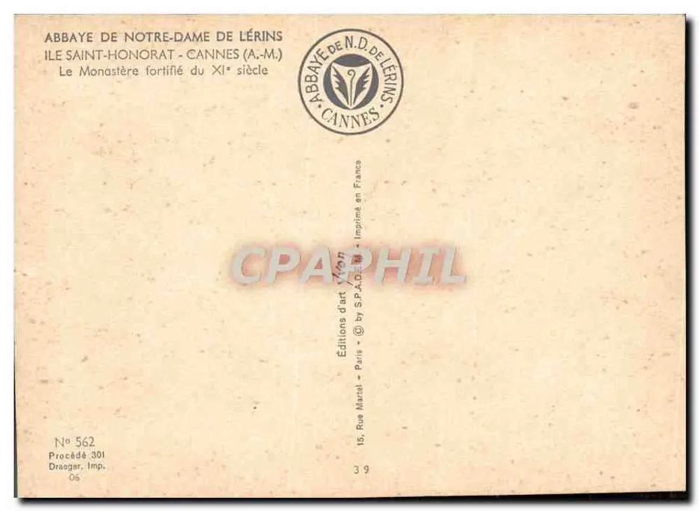 Abbaye de Notre-Dame de Lérins — Ile Saint-Honorat - Cannes (A.-M.) — Art Editions Marzal, Paris - Rückseite