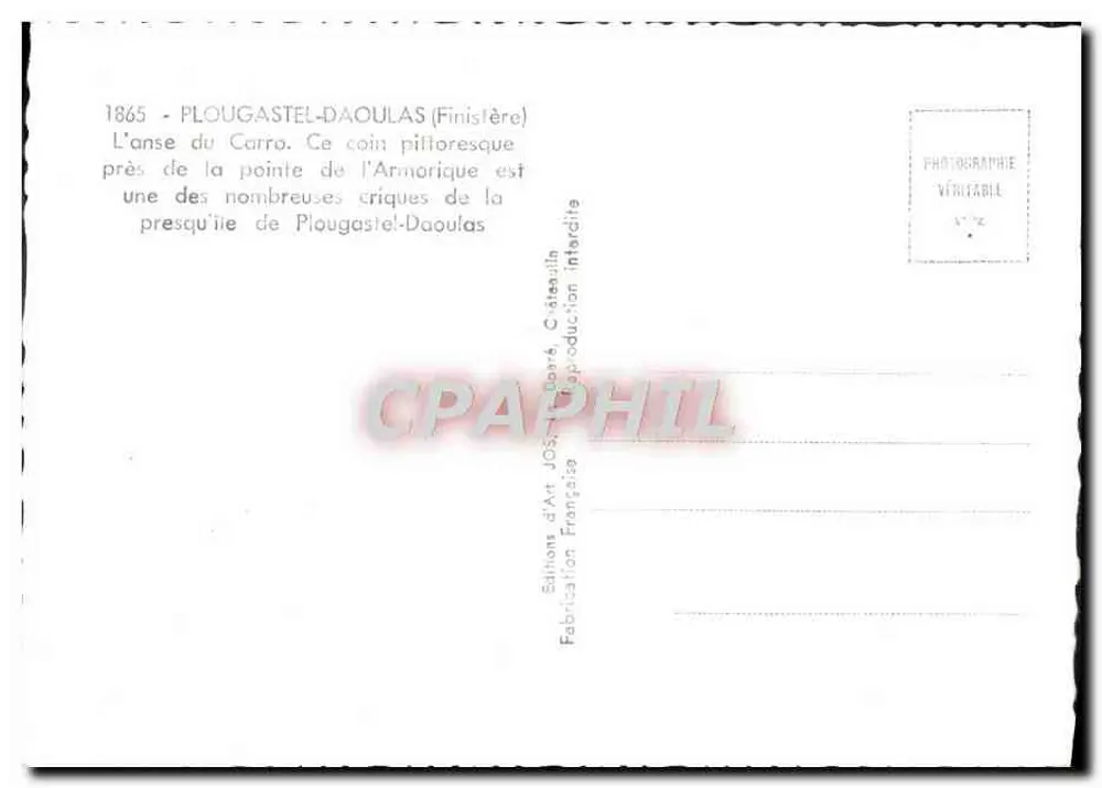 L'anse du Carro — Plougasnel-Daoulas (Finistère) — Éditions d'Art Jos. Cistennille - Verso
