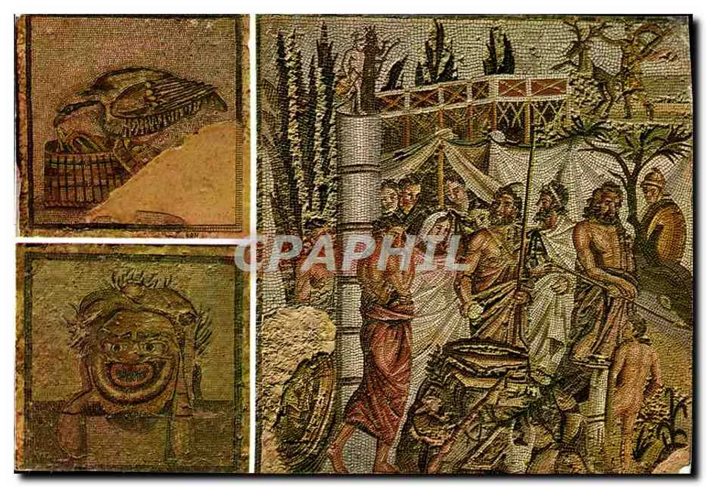 Mosaïques romains — Sacrifice d'Ifigénie et scène de chasse — Costa Brava n° 1405, Ampurias - Frente