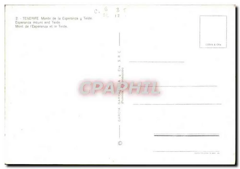 Tenerife - Monte de la Esperanza y Teide — Garcia & Cia S.R.C. - Rückseite