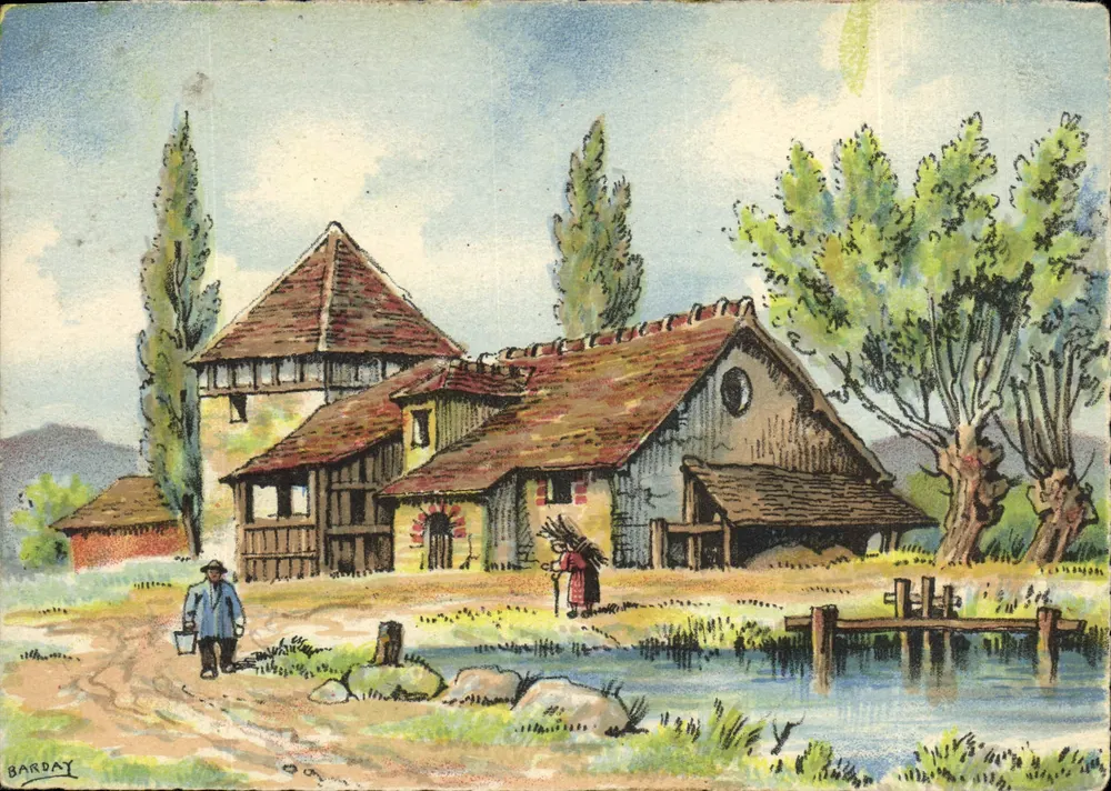 Pittoreskes Dorf — traditionelles Haus mit Brücke — Verleger Barday, Seriennummer 2903 G - Vorderseite
