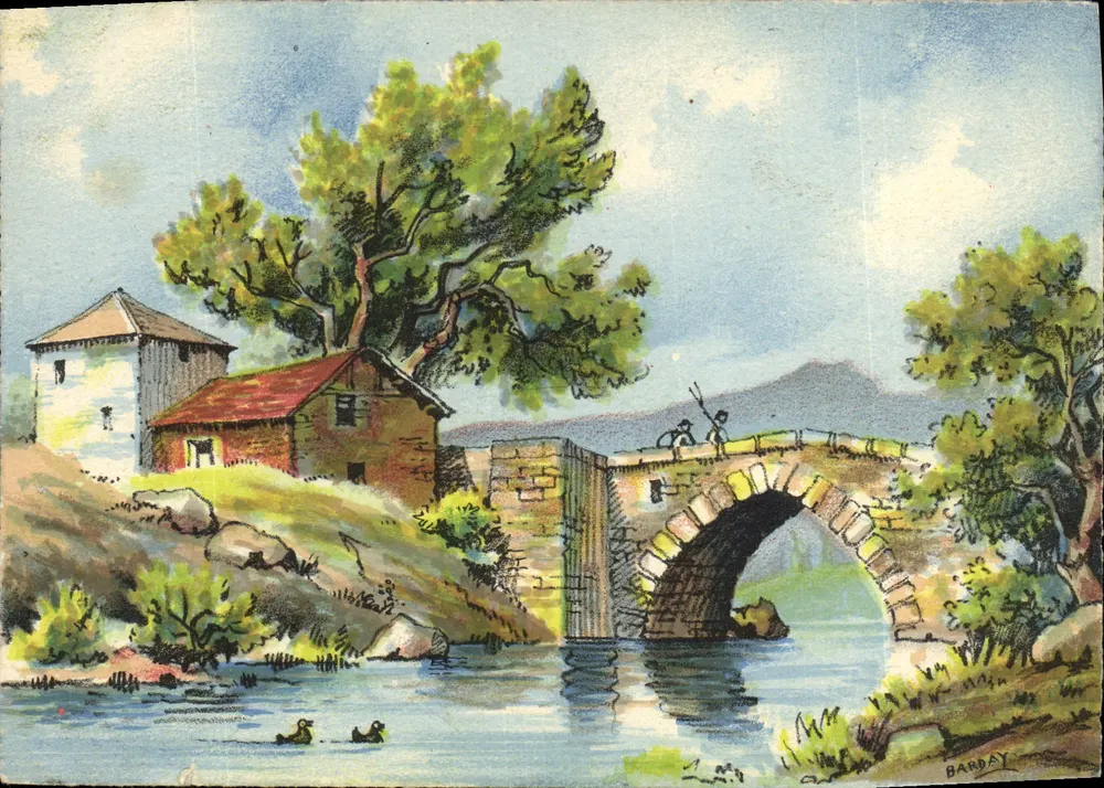 Landschaft mit Steinbrücke — Aquarellzeichnung — Verlag M. Bore & Cie, Paris, n° 2903 H - Vorderseite
