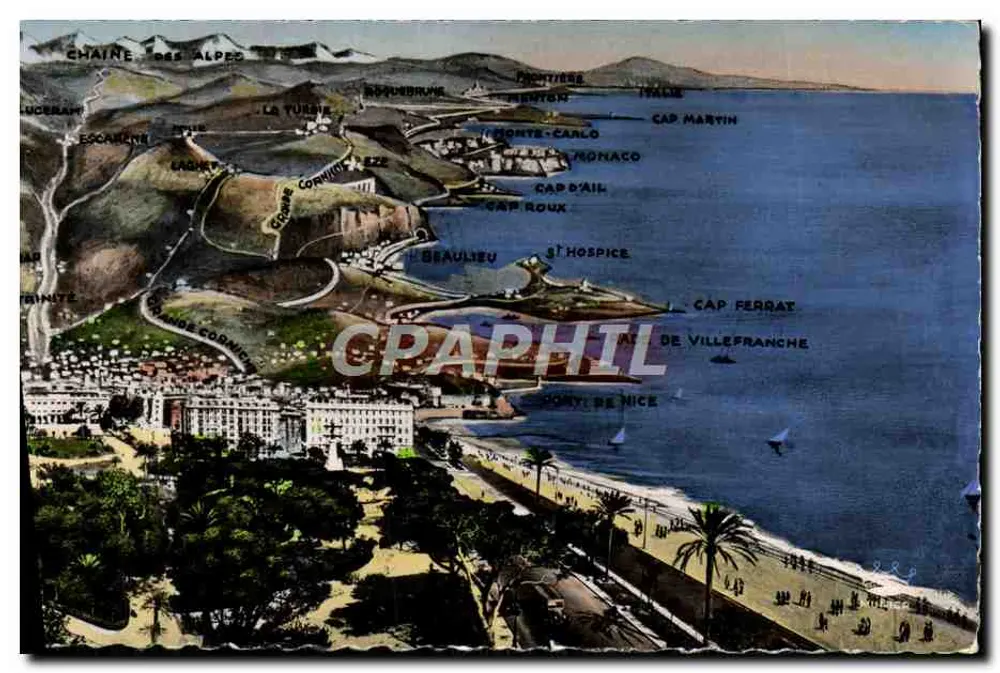Panorama de NICE na fronteira italiana — Edições G. Montlucier, Nice - Frente