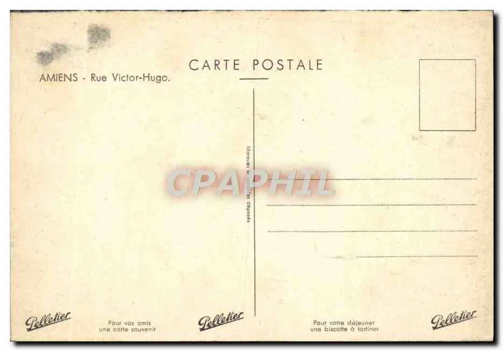 Amiens - Rue Victor-Hugo — Ansicht der Société Générale und der Kathedrale — Verlag Pelletier - Rückseite