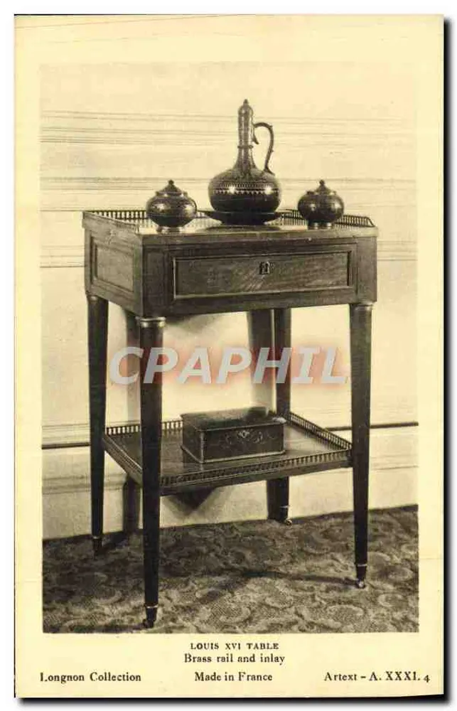 Mesa Louis XVI — barra de bronce y incrustación — Arttext - A. XXXI. 4 - Anverso
