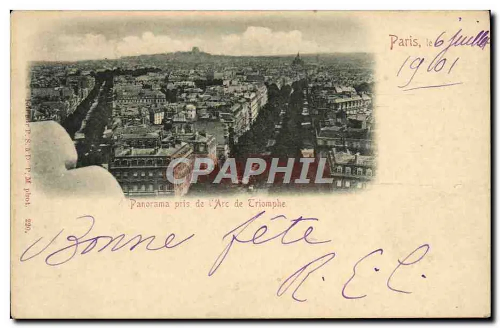 Panorama tirado do Arco do Triunfo — Paris — editor S.A.D. P.M. fot. n° 290 - Frente
