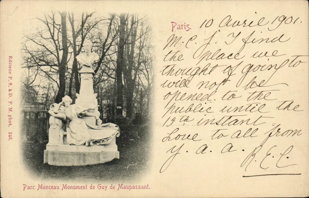 Parc Monceau — Monumento de Guy de Maupassant — Editor P.S. & D.P.M. fot. n°246 - Frente
