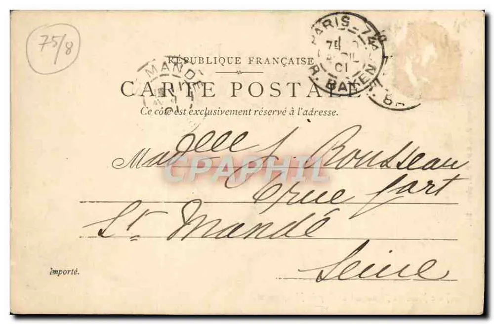 Parc Monceau — Monumento de Guy de Maupassant — Editor P.S. & D.P.M. fot. n°246 - Verso