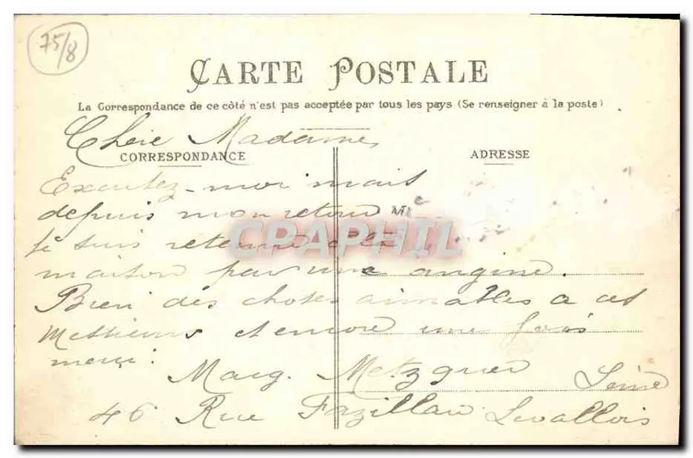 Paris — Arco do Triunfo — Edição M. J., Paris - Verso