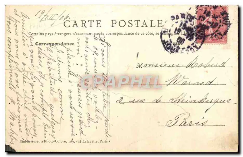 Paris — Panorama des 7 Ponts — Établissements Photo-Colore, 109, rue Lafayette, Paris - Verso
