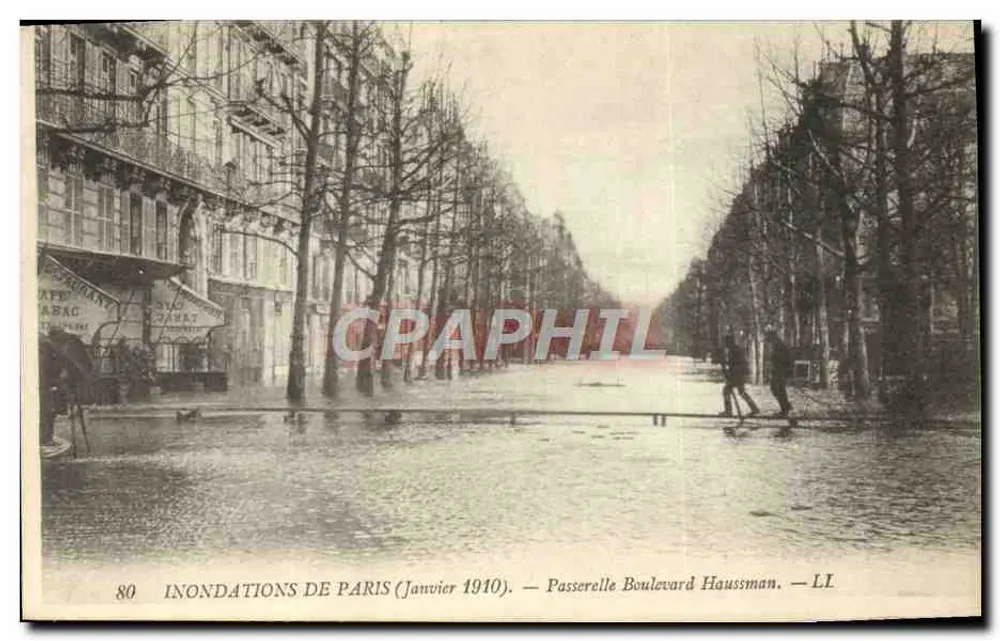 Inundações de Paris (Janeiro 1910) — Passarela Boulevard Haussmann — LI - Frente