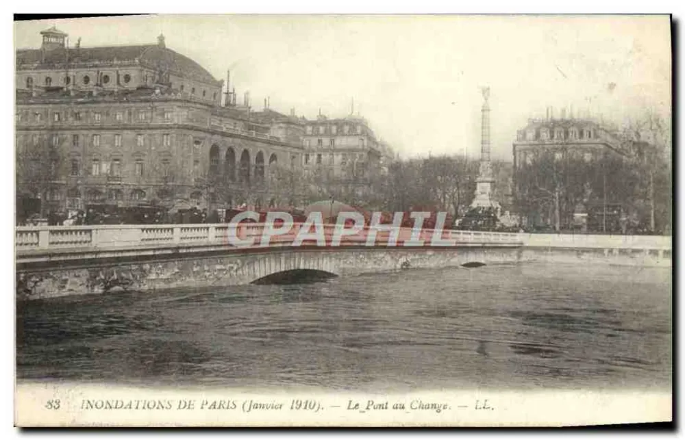 Inundações de Paris (Janeiro 1910) — O Ponte au Change — LL. - Frente
