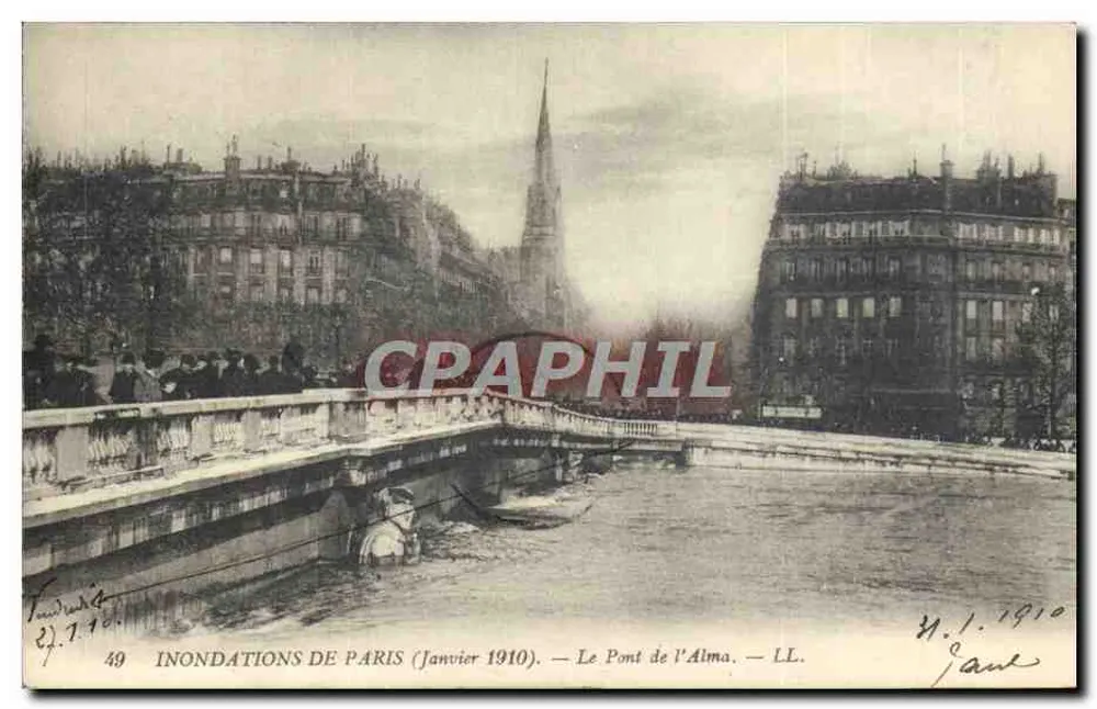 Allagamenti di Parigi (Gennaio 1910) — Il Ponte dell'Alma — LL. N°49 - Recto