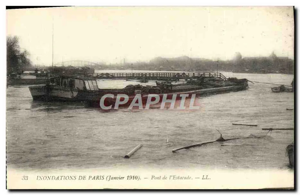 Inundações de Paris — Janeiro de 1910 — Ponte da Estacade — LL. - Frente