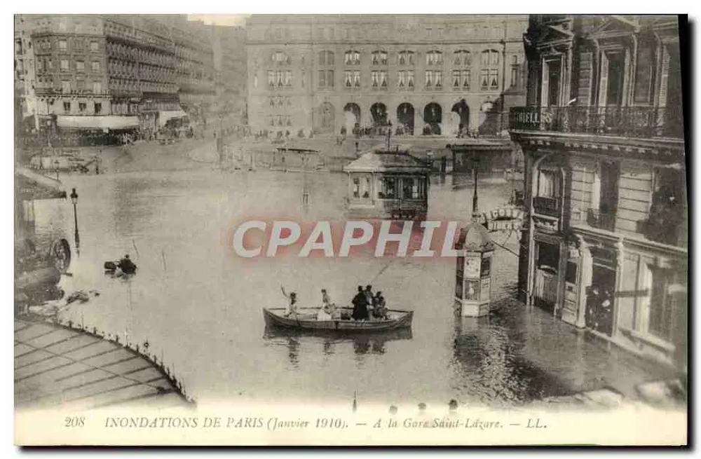 Überschwemmungen in Paris (Januar 1910) — Am Bahnhof Saint-Lazare — LL. — Nr. 208 - Vorderseite
