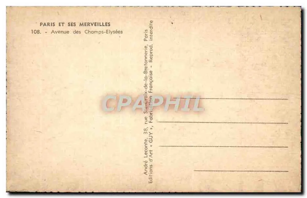 Avenue des Champs-Élysées — Panoramablick — Verlag André Leconte, Nr. 108 - Rückseite