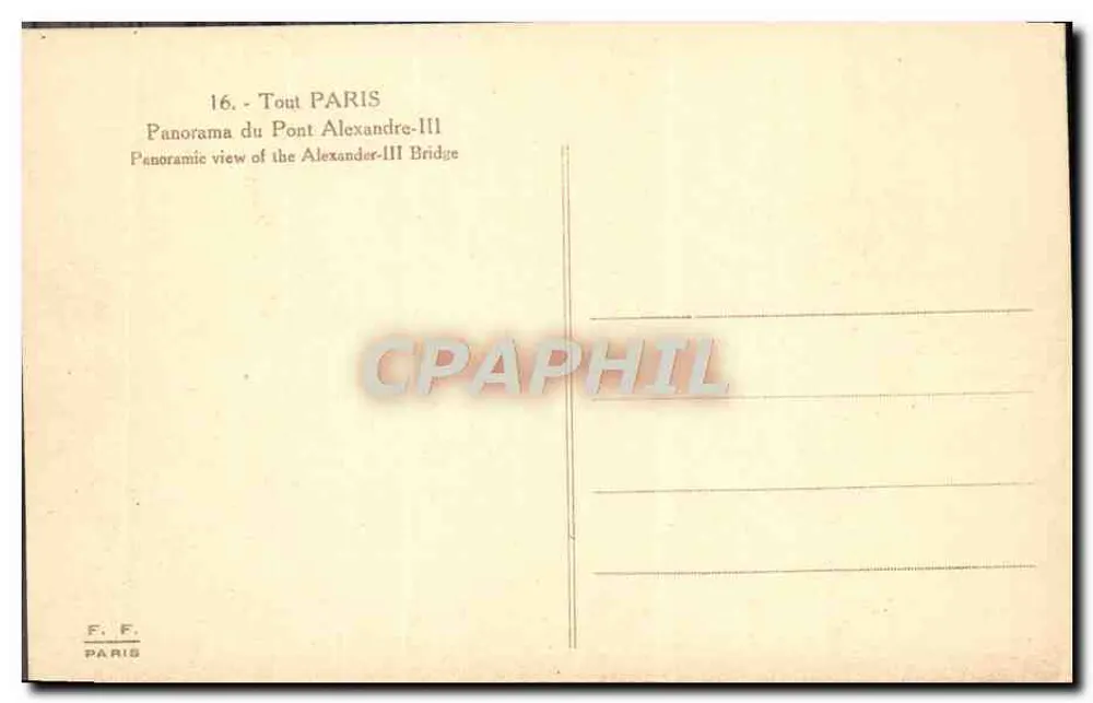 Ponte Alexandre-III — Paris — F. F. Paris, n°16 - Verso
