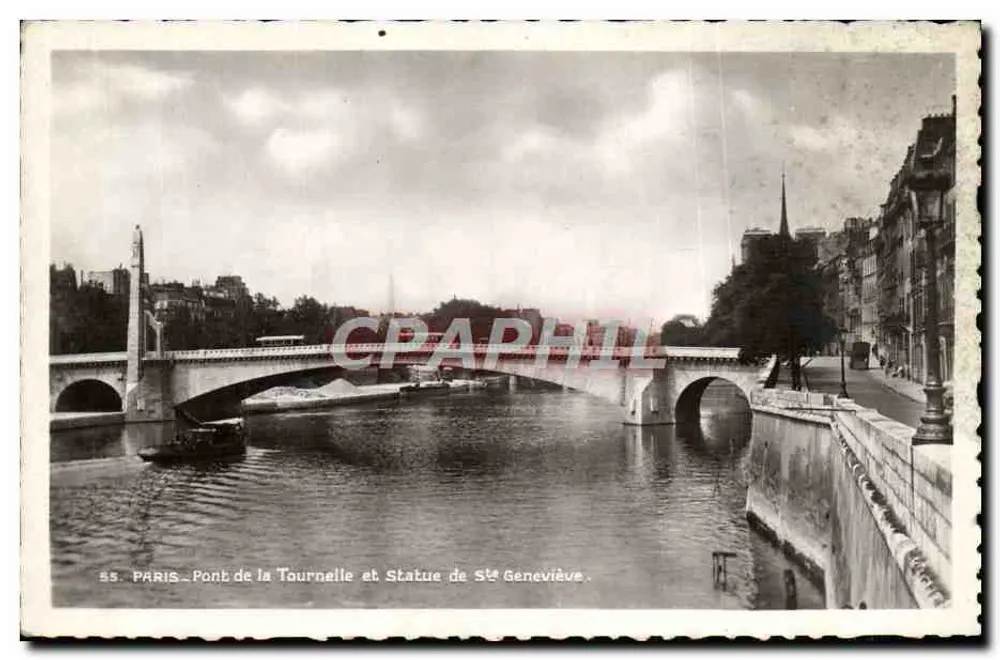 Paris - Brücke Tournelle und Statue der St Geneviève - Vorderseite