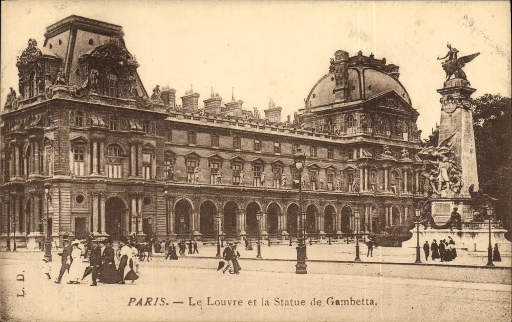 Paris — O Louvre e a Estátua de Gambetta — L.D. - Frente