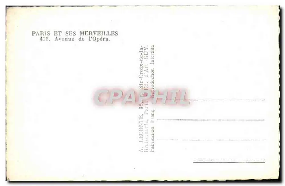Avenida da Ópera — Paris — Editor Guy - Verso