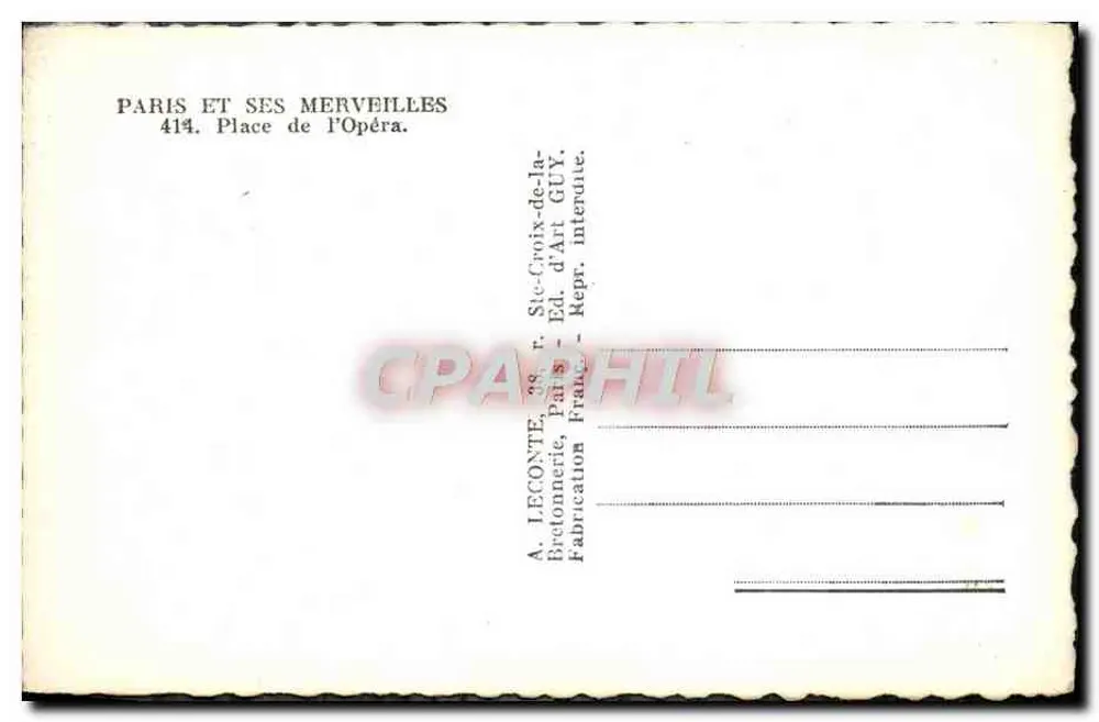 Praça da Ópera — Paris — editor A. Leconte, n°414 - Verso