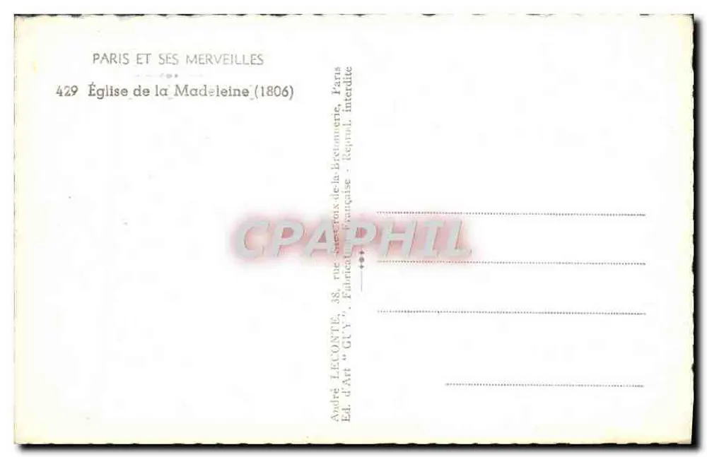 Kirche der Madeleine — Paris — Verlag Guy - Rückseite