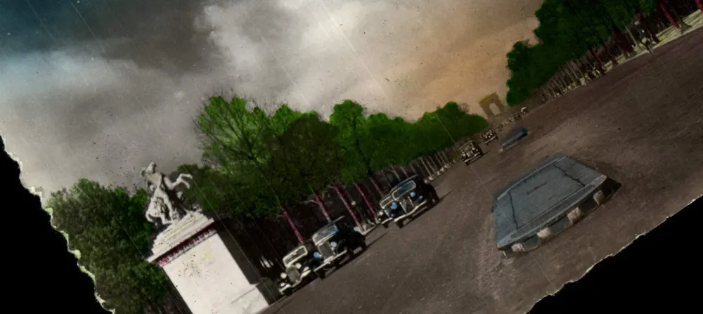 Avenue des Champs-Élysées — Ansicht mit Reiterstatue und Autos — A. LECONTE, Paris - Vorderseite