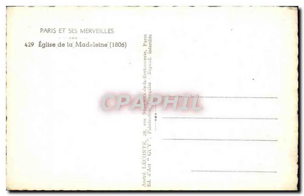 Kirche der Madeleine — Paris — Verlag Guy - Rückseite