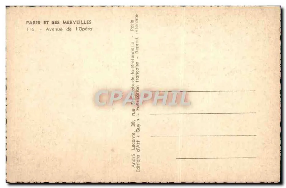Avenue de l'Opéra — Paris — Verlag André Leconte, Nr. 116 - Rückseite