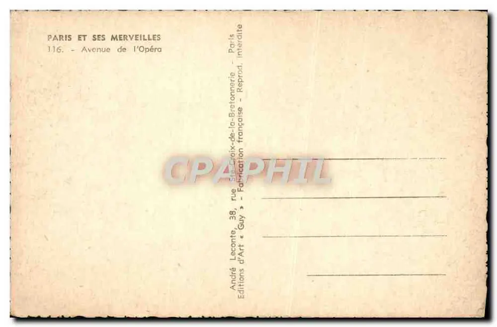Avenue de l'Opéra — Paris — Verlag Guy - Rückseite