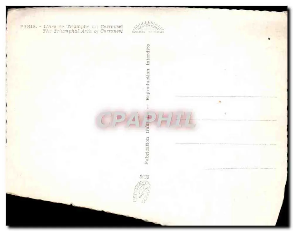 Paris - L'Arc de Triomphe du Carrousel — éditeur ÉCOLEURS MA VELLIS, n° 8023 - Rewers