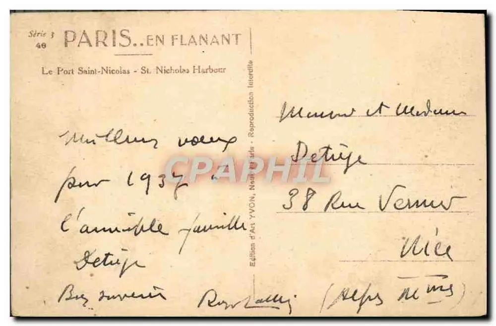 Paris - Le Port Saint-Nicolas — bateaux à vapeur 'Express Pluvial' — éditeur YVOY - Rückseite