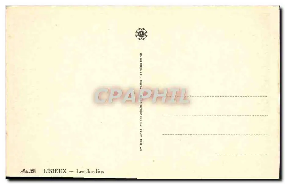Lisieux — Os Jardins — C° dos Arts Photomécaniques Paris-Strasbourg - Verso